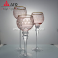 3 Piece Long Stem Clear Glass Candlestick Holders